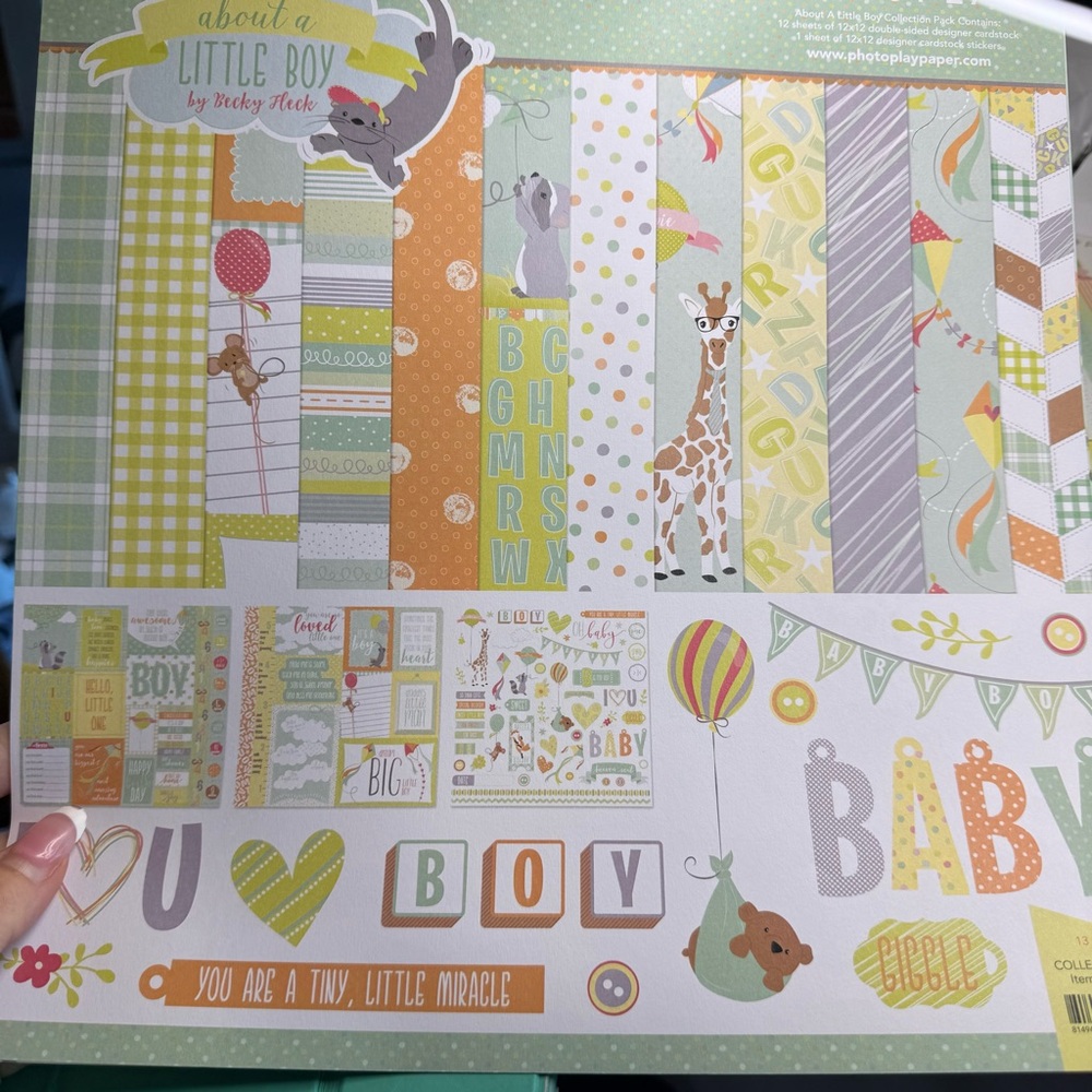 About a Little Boy Scrapbook Paper Pack w/Sticker Sheet by Photoplay NWT